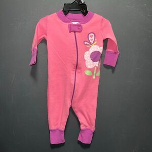 Hanna Andersson Baby Infant Pajamas 50cm 0-6m Pink Floral Purple Zip Up Footless